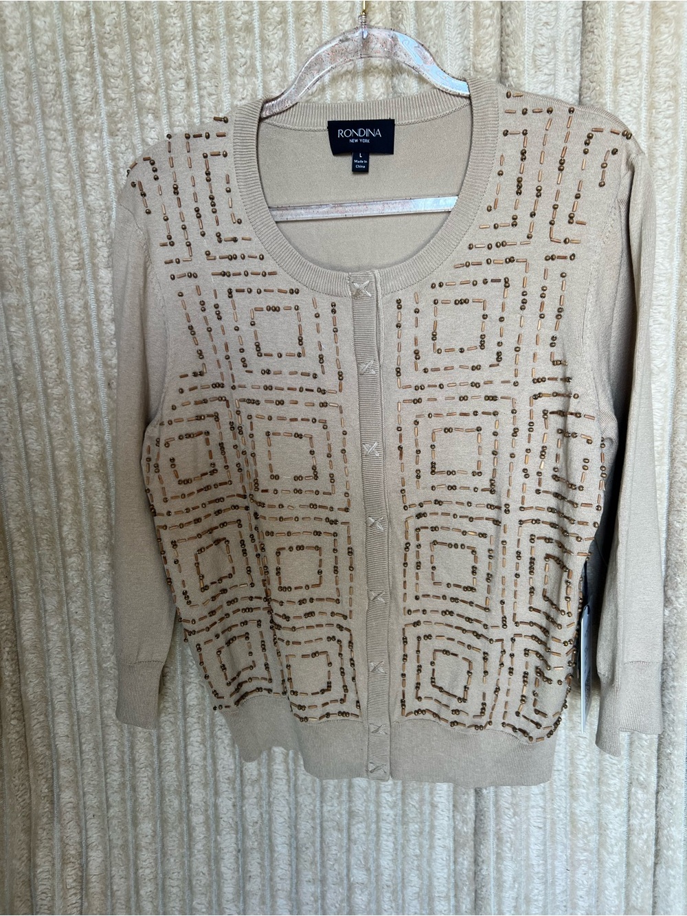 Rondina Beige Beaded Women's Cardigan
